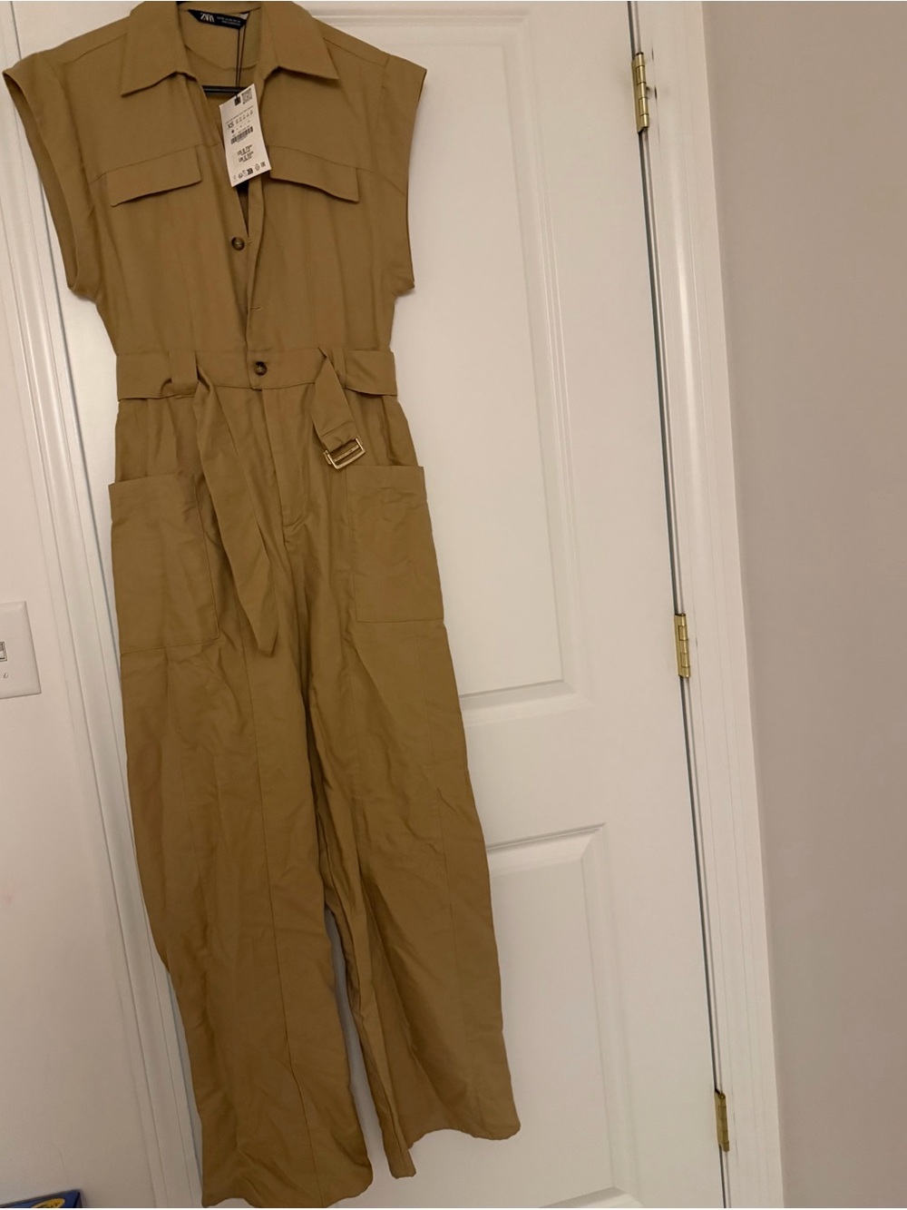 Zara Beige Utility Jumpsuit with Belt